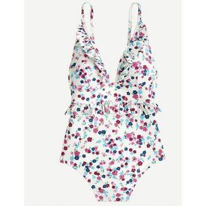 J.Crew Women's $118 Ruffle V-Neck One-Piece Swimsuit Little Blooms Size 12 AU952